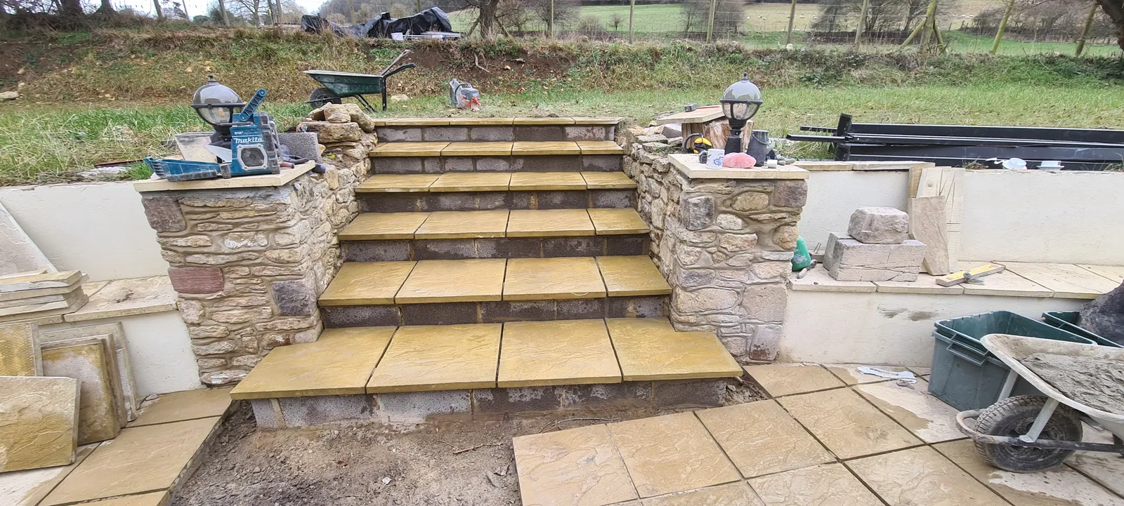 Sandstone Patio with Curved Steps – Keynsham